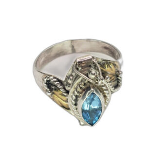 Poison Ring 925 Sterling Silver Blue Marquis Crystal Locket Ring 3.6gr Size 7.5